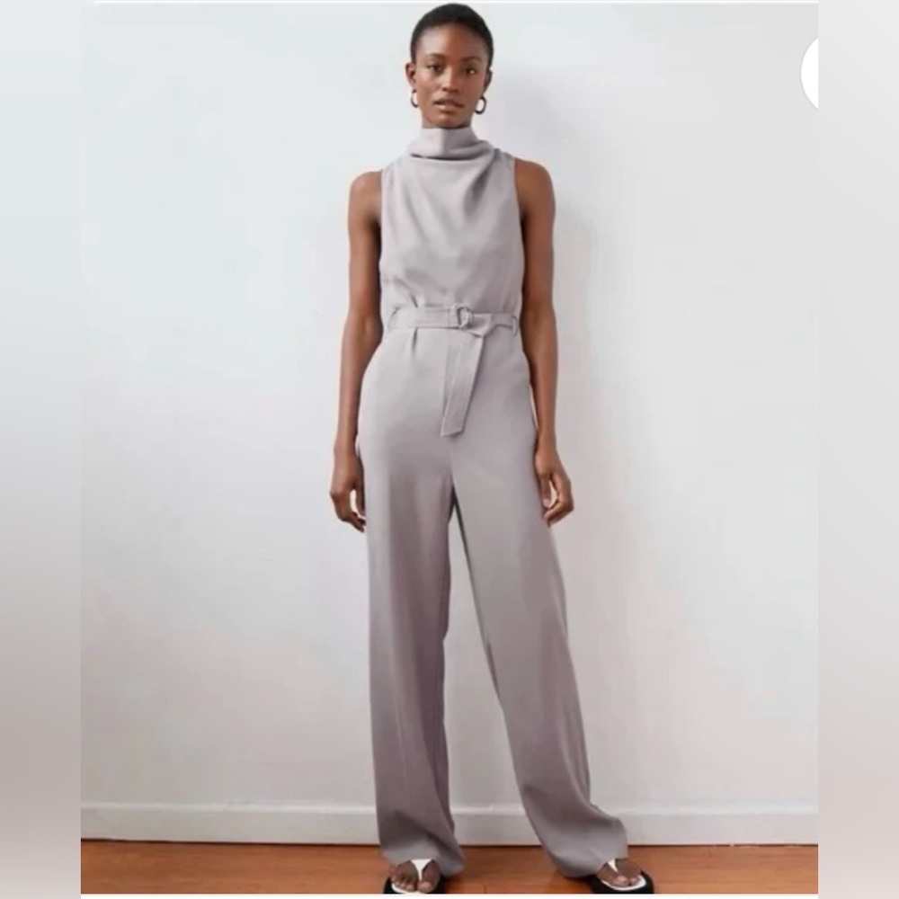 Aritzia Babaton Rossi Cowl Neck Sleeveless Belted Jumpsuit Lilac Grey